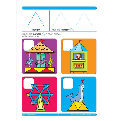 School Zone Kindergarten Scholar Workbook: 64 Pages, Alphabet, Phonics, Shapes, Patterns, Language Arts, Early Math, Counting, Addition & Subtraction, Ages 5 to 6