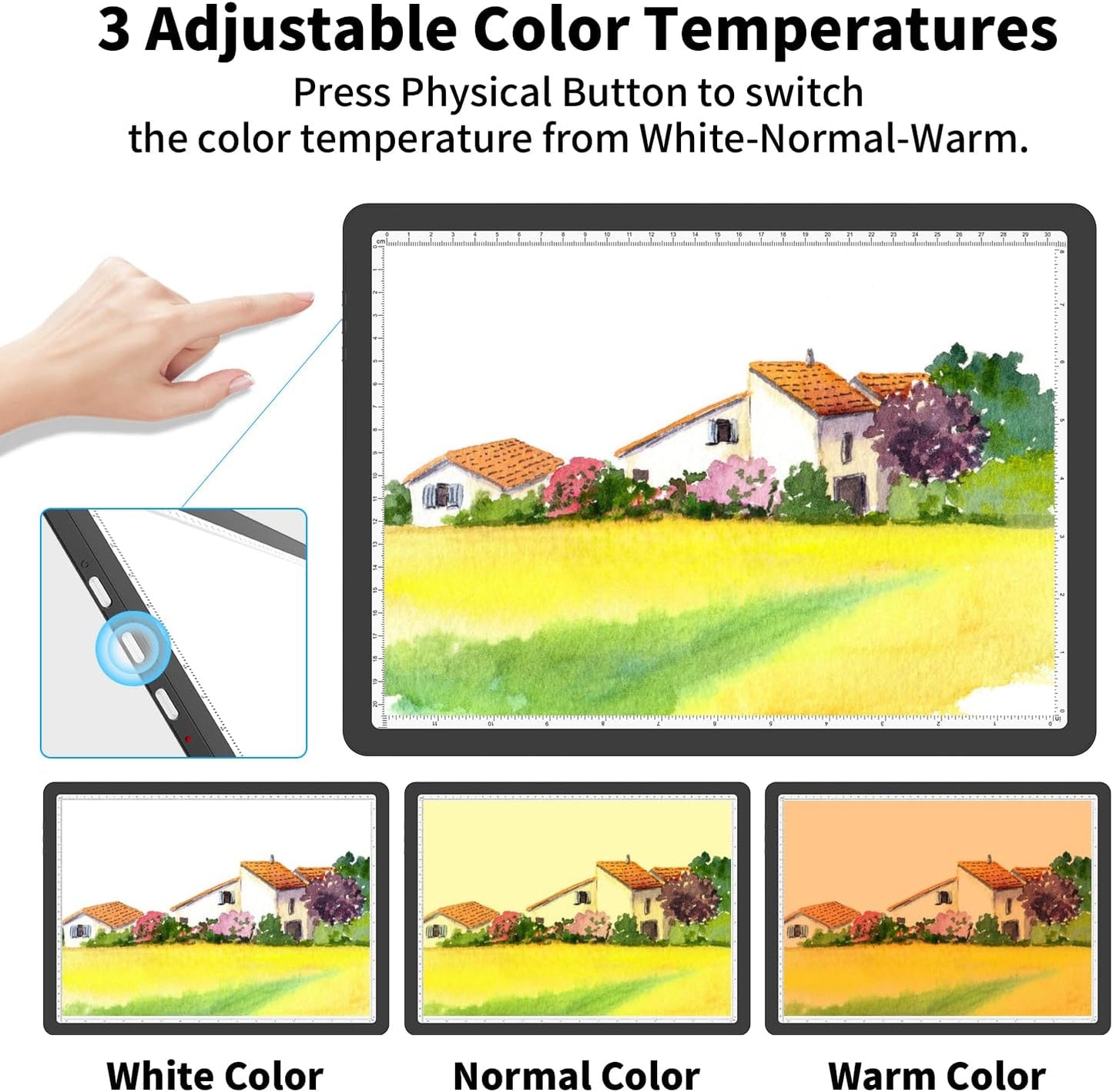 Rechargeable A3 Light Board for Diamond Painting, 5600 Lux Tracing Light Box with Side Physical Buttons, 3 Colors and 6 Levels of Brightness, LED Light Pad for Diamond Art, Drawing, Weeding Vinyl
