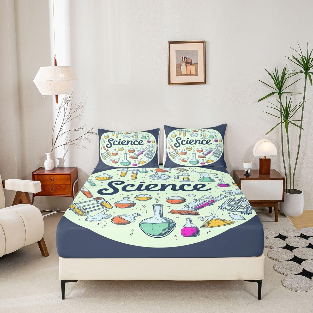 Erosebridal Chemistry Lab Fitted Sheet Twin Size Chemical Equation Bed Sheets for Boys Girls Chemical Elements Science Theme Bed Set Teens Kids Science Students Bedding Set School Dorm Room Decor