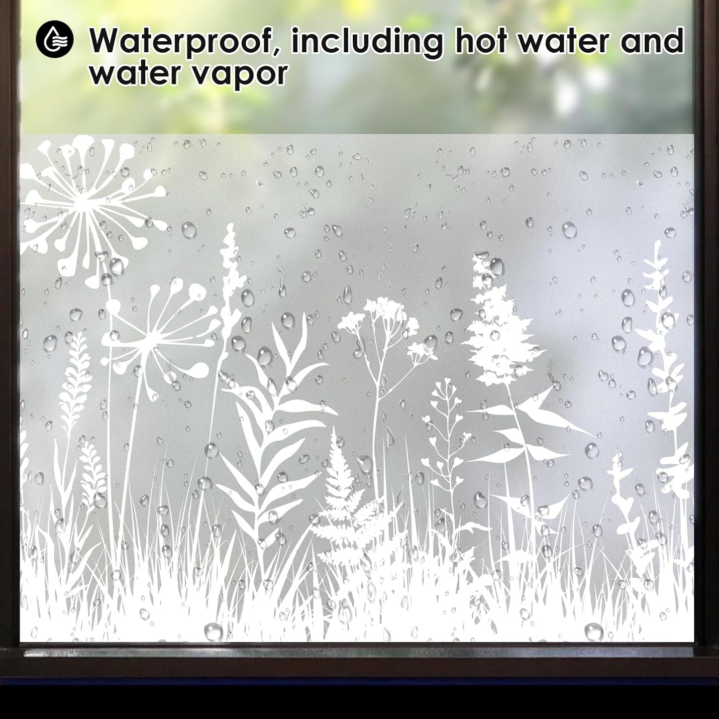 DKTIE Window Privacy Film Flowers Pure White Pattern Stained Glass Window Film Decorative Frosted Glass Window Film Sun Blocking Heat Control Static Cling (A274, 17.5" x 78.7")