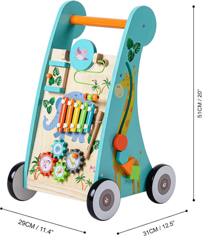 Teamson Kids Preschool Play Lab 7-in-1 Large Wooden Activity Cube Station Center Bead Maze and Counting for Kids Baby Toys, Natural