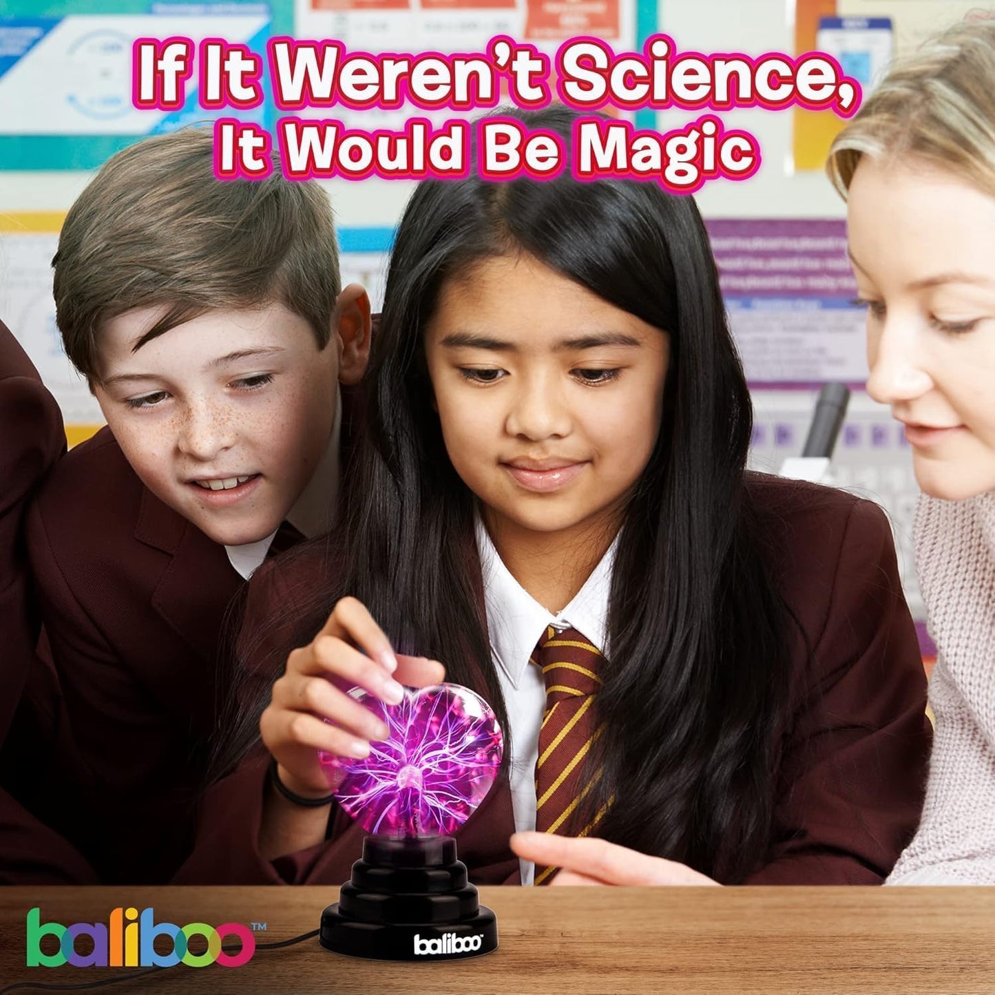 BALIBOO 3" Mini Plasma Ball Light – Touch Activated Lightning Globe – USB and Battery Powered Plasma Globe Lamp – Interactive Science Static Electricity Ball