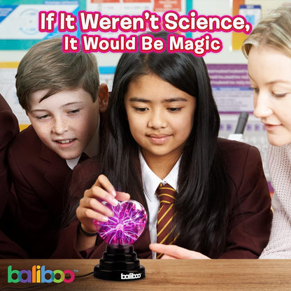 BALIBOO 3" Mini Plasma Ball Light – Touch Activated Lightning Globe – USB and Battery Powered Plasma Globe Lamp – Interactive Science Static Electricity Ball