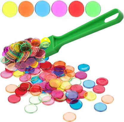 Bingo Chips Set-Magnetic Wand & 100 Counting Chips-6 Colors Transparent Plastic Markers for Family School Learning Game Zoom Bingo and Pokeno Nights