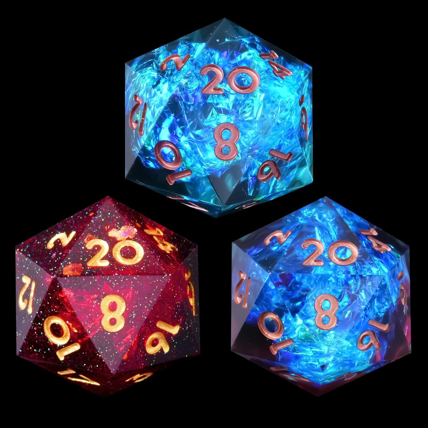 YEMEKO Beholder'S Eye D20 Dice Dragon Eye DND 22MM Single with Resin Sharp Edge 20 Sided D&D Handmade Polyhedral for Dungeons and Dragons, RPG, Roleplaying Games MTG Table Games(Blue Gold)