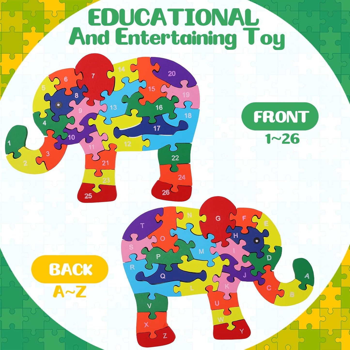 Yunsailing 4 Pcs Alphabet Jigsaw Puzzle Wooden Blocks Toys Alphabet Educational Toddler Puzzle Toys for Preschool Learning Party Favor Gift Learning (Snake, Snail, Duck, Leopard)