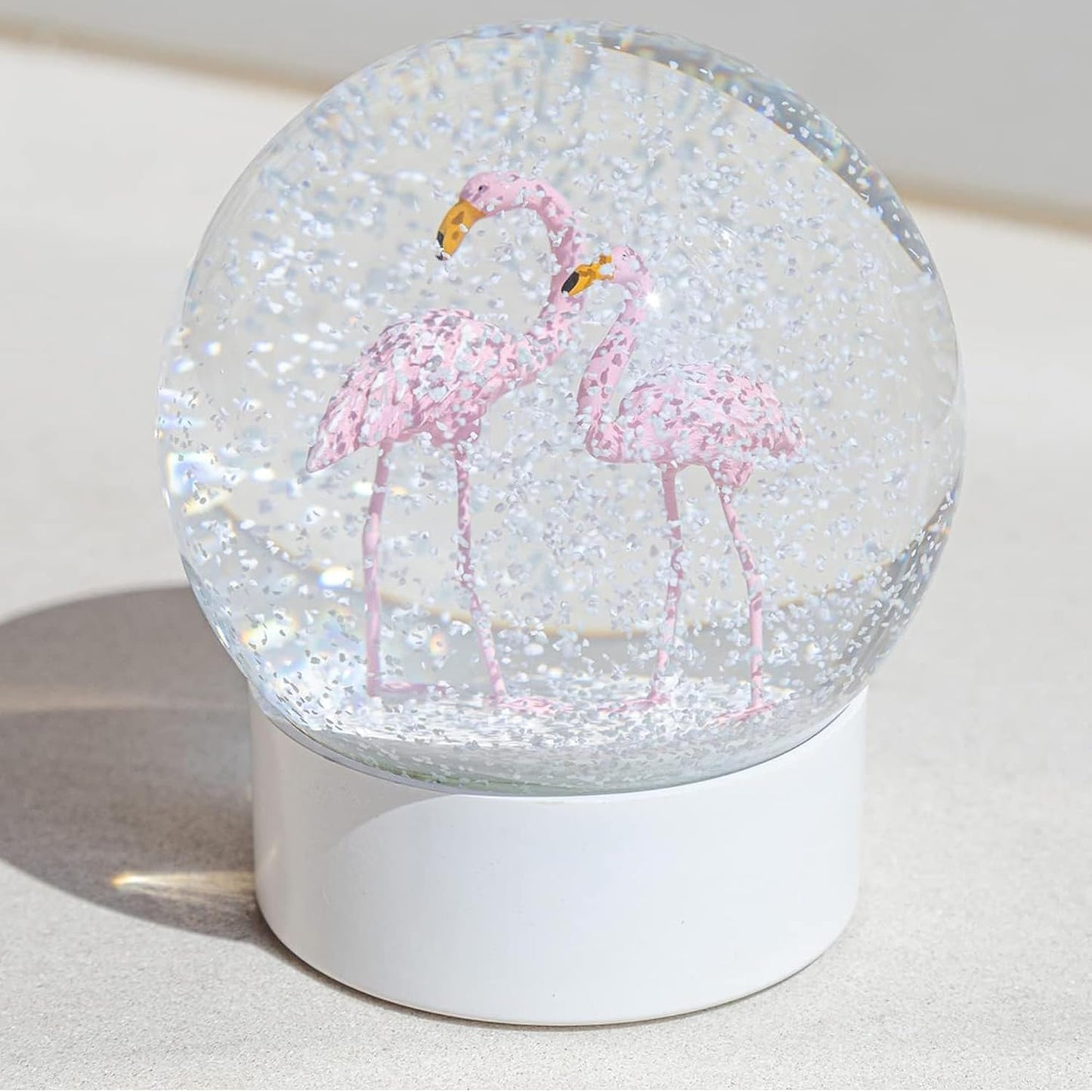 ANGELLOONG Pink Flamingo Snow Globe for Kids Girls, Originality 3D Flamingo Glitter Glass Snow Globes for Adults Women Christmas Valentines Home Decor, 100MM