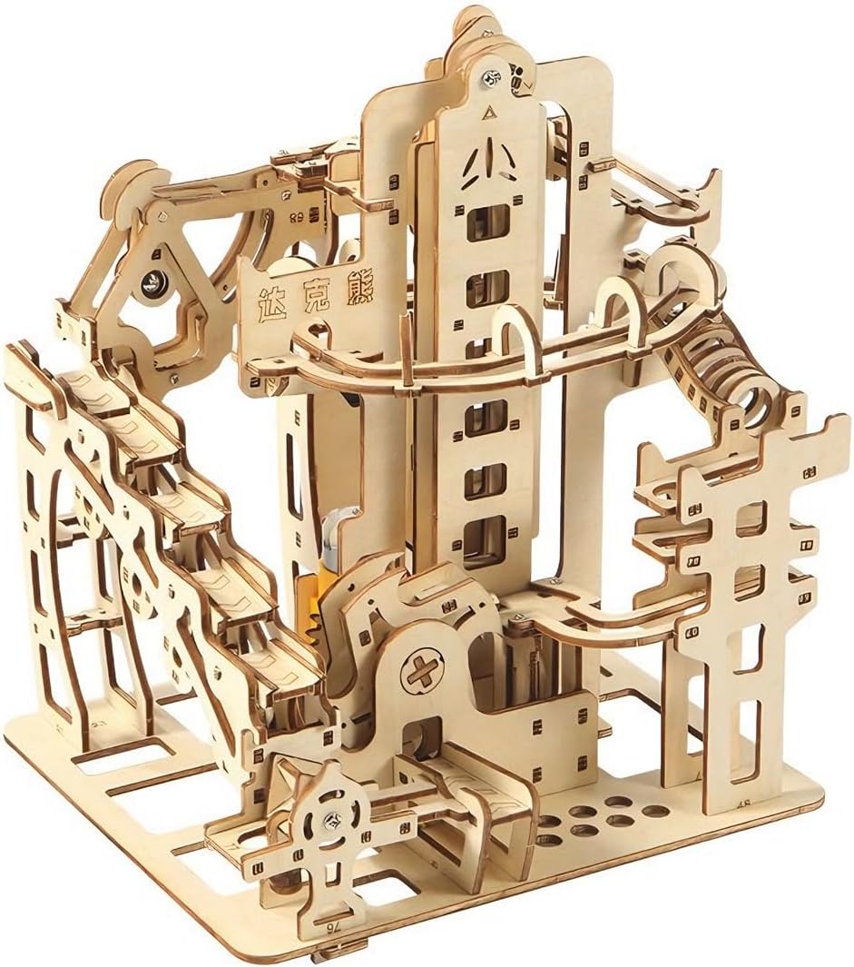 Adult 3D Wooden Spiral Walkway Marble Run Assembly Kit, DIY Mechanical Model Building Set, Educational STEM Puzzle Desktop Toy, Birthday Gift for Teens Aged 14 and up, All-new Upgraded Deluxe Edition