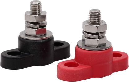 Fastronix 3/16" (#10-32) Stainless Steel Single Stud Power and Ground Junction Block Red and Black