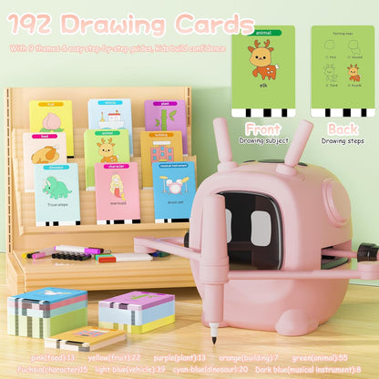 Drawing Robot for Kids with 192 Cards, Smart Robot Drawing Machine Toys for 3+ Year Old Boys and Girls, Interactive Painting Learning and Educational Toy Perfect for Birthday Chirstmas Party, White