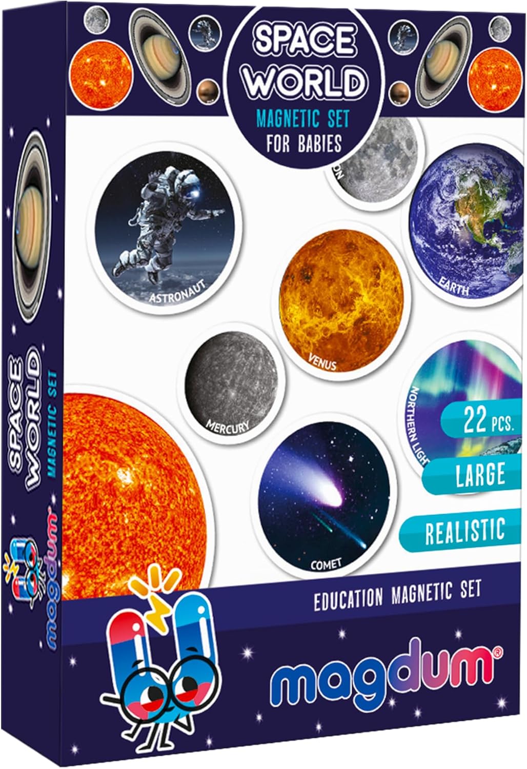 Solar System Fridge Magnets for Kids - Magdum - 22 Realistic Space Magnets for Toddlers - Real Refrigerator Magnets - Planets for Kids – Magnetic Universe - Science Toys for Children - Astronomy Gifts