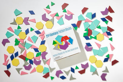 Math for Love 21st Century Pattern Blocks - Set of 132 Colorful Wooden Blocks in Eight Shapes for Creative STEAM Play at Home or School