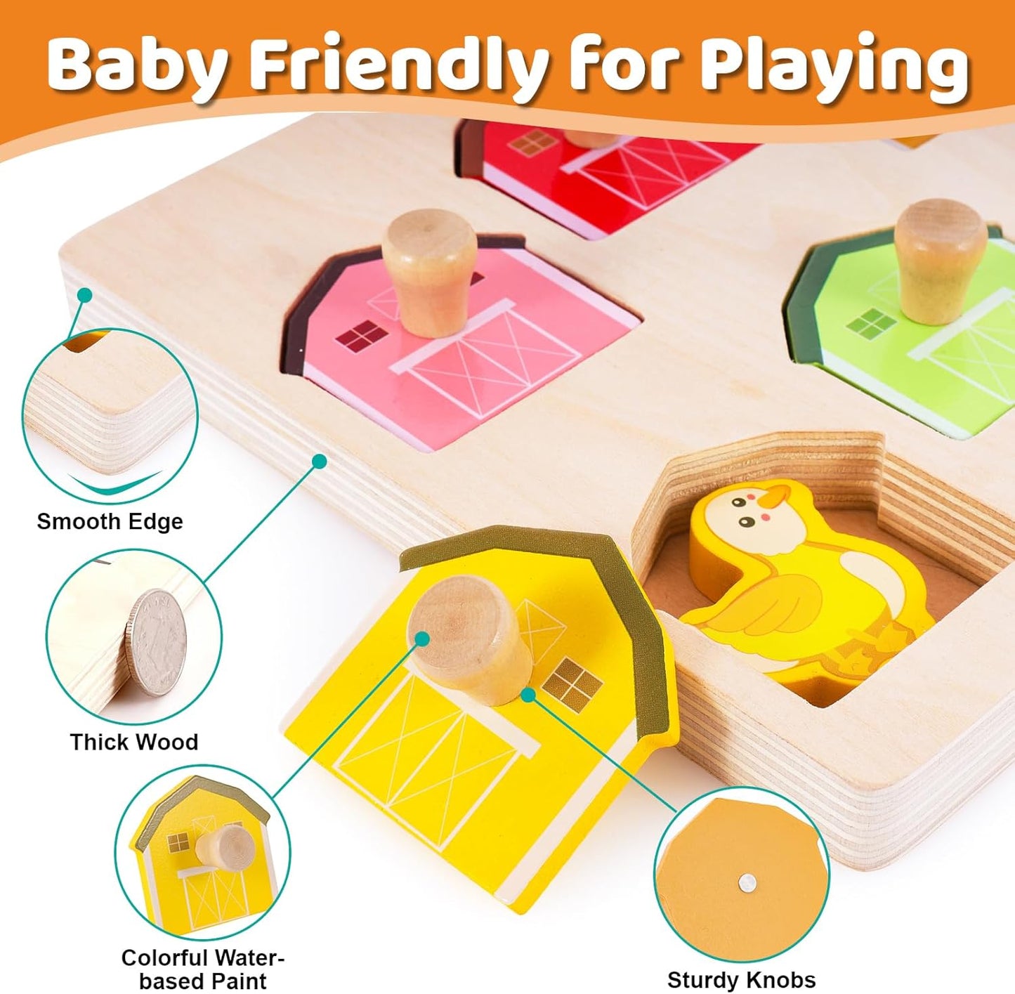 Wooden Puzzles for Toddlers 1-3, Animal Match Farm Peg Puzzle for Toddlers Age 1+, Montessori Toys for 1 2 Year Old, Knob Puzzle Birthday Gift, Preschoool Learning Toys
