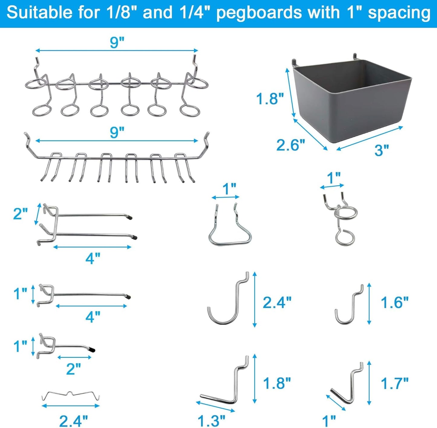 Pegboard Hooks, with Bins, Peg Locks, for Organizing Various Tools, 188 PCS, 80 of Which are Locks