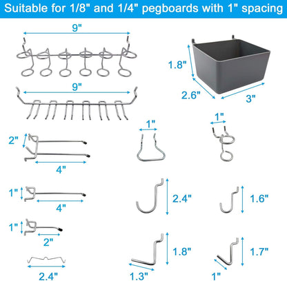 Pegboard Hooks, with Bins, Peg Locks, for Organizing Various Tools, 188 PCS, 80 of Which are Locks