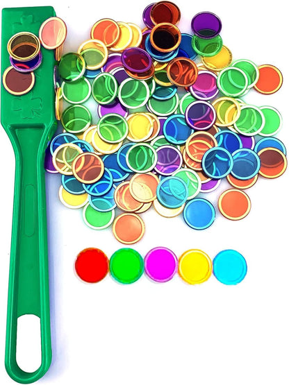 Magnetic Wand & Chips Set with 100 Multicolor Bingo Chips - STEM Learning Kit for Kids, Family Game Night & School Science Activities (Green)