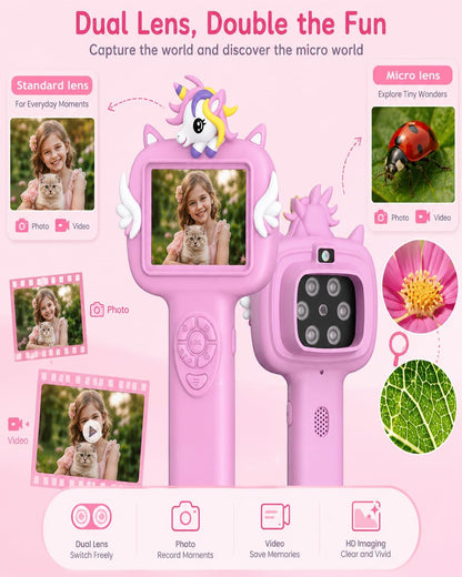 Microscope Camera for Kids Gifts Toys- Handheld Pocket Microscopes with 2.4" Screen and Autofocus - Mini Digital Educational Science Kit for Christmas Birthday for Age 3-5 5-7 8-12 Girls Boys (Green)