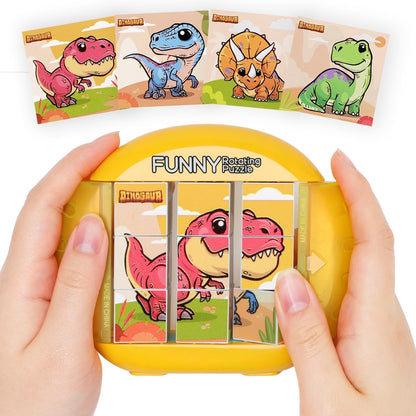 Rotating Puzzle for Kids 3 4 5 6 7 8 Year Old, 4 Puzzles in 1, Toddlers Travel, Car, Airplane, Road Trip Activities, Fine Motor Skills, Fidget, Gift for Boys & Girls Ages 3+ (Dinosaur)