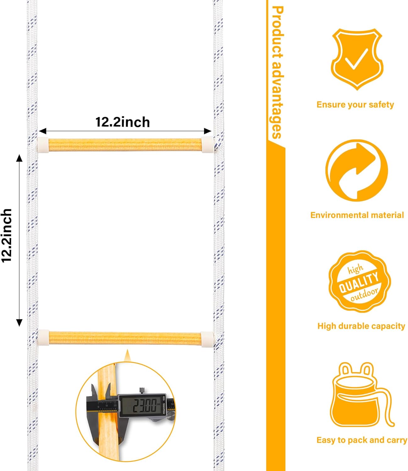 Emergency Fire Escape Ladder Flame Resistant Safety Extension Rope with 2 Hooks, 2-5 Story Homes Reusable Portable Rope Ladder Fire Escape for Window Telescope Ladder for Kids 16FT