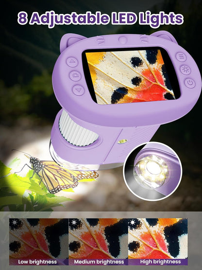 Microscope for Kids, 2.4 Inch Digital Microscope with 1000X Magnification, Handheld Camera Mini Pocket Magnifying Glass, Educational Birthday Gifts Toys for Ages 3+, Blue