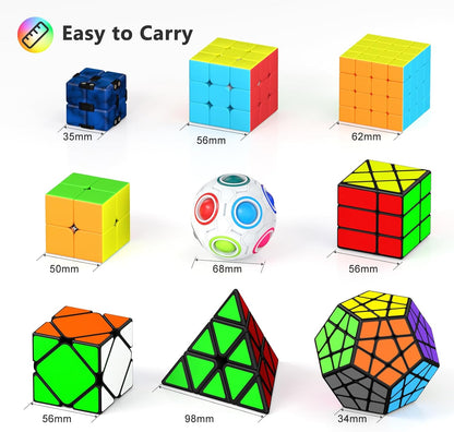 Vdealen Speed Cube Set, 7 Pack Puzzle Cube Bundle Fidget Ball 2x2 3x3 4x4 Pyramid Dodecahedron Rainbow Snake Magic Cube, Smooth Cube Game Toys Gift for Kids & Adults
