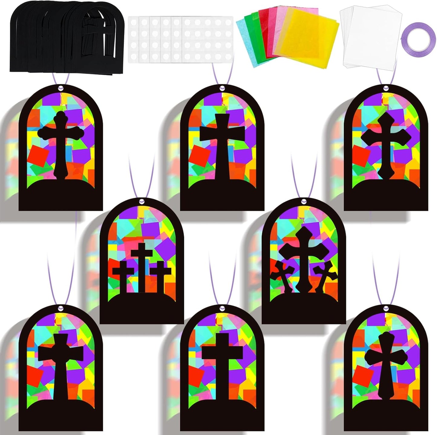 32 Sets Outer Space Suncatchers Craft Kit DIY Window Stained Glass Effect Planet Astronaut Alien Paper Crafts Home School Classroom Decoration Kid Birthday Gift Creative Art Project Activity Game - Colors B