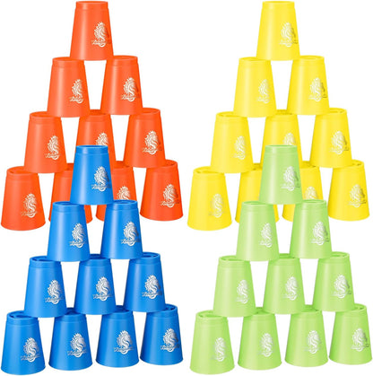 Libima 48 Pcs Sports Stacking Cups Set Stacking Cup Classic Games Speed Training Game for Boy Girl Adult Family Party Challenge Competition Travel Gift, 4 Colors (Blue, Green, Black and Red)