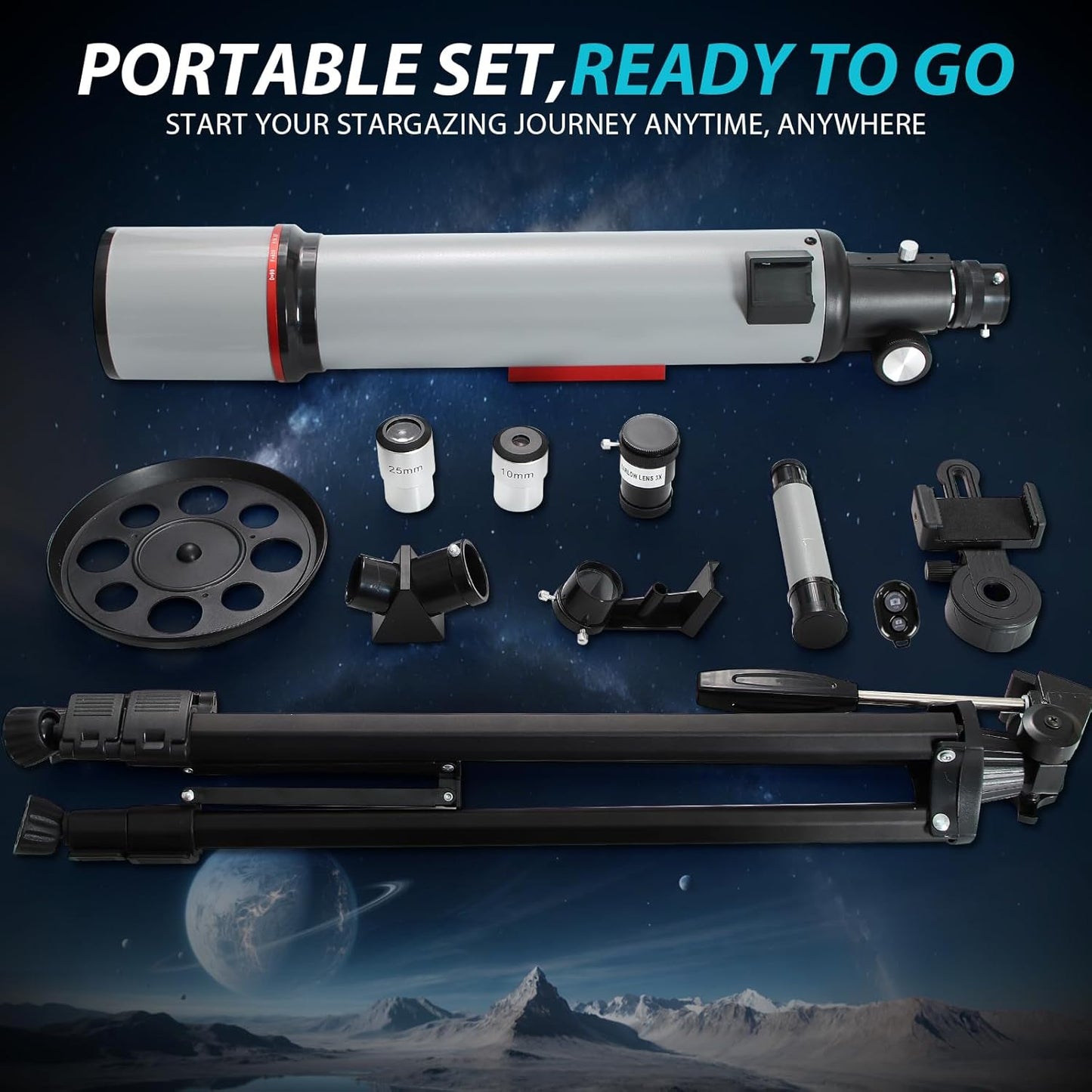 Telescope for Adults High Powered - 90mm Aperture 600mm Refractor Telescope for Kids & Beginners - Portable Astronomy Telescopes Profesional with Phone Adapter Tripod Carry Bag Gifts for Men