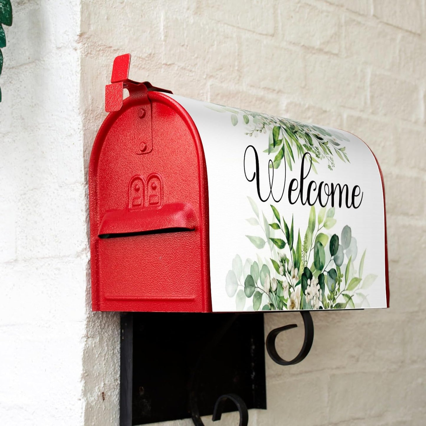 Tiamon Monogrammed L Mailbox Covers Magnetic Eucalyptus Welcome Letter Box Wrap Standard Size 21x18 Inch Spring Summer Leaves Mailbox Decor Eucalyptus Letter Numbers Decoration for Outdoor Garden Yard