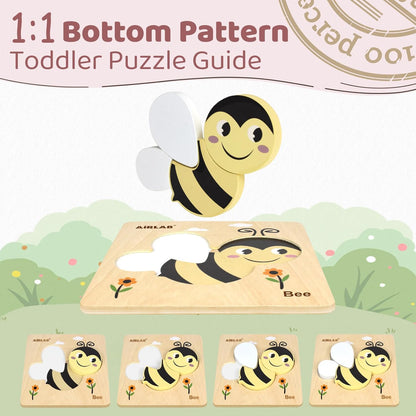 Wooden Puzzles for Toddlers 1 2 3 Year Old Animals Shape Puzzle Toys for Travel Airplane Gift for Kids Montessori Early Development Gifts for Baby Boys Girls with Drawstring Bag Pack of 4