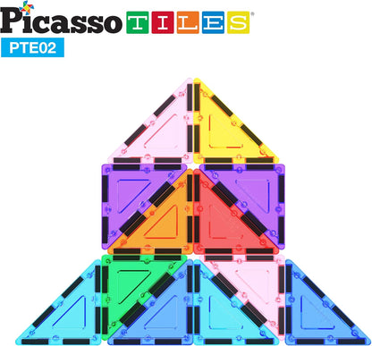 PicassoTiles 4pcs Magnetic Building Block Large Square Shape Magnet Tiles Construction Toy STEM Learning Kit Educational Playset Playboard Pretend Play Stacking Blocks Child Brain Development PTE09