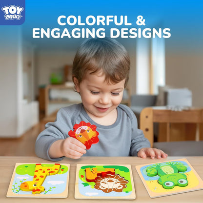 TOY Life Wooden Puzzles for Toddlers 2-4, Montessori Toys for 1 2 3 Year Old Boys Girls, Animals Puzzles Educational Learning Toys 2 Year Old, Toddler Birthday Gifts Toy for Baby Girl Boy 6M+