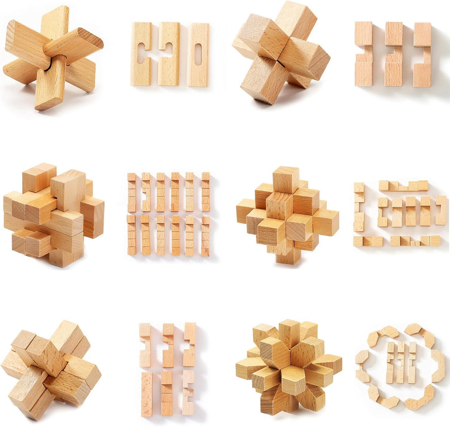 VolksRose 9pcs Wooden Brain Teaser Puzzles, IQ Challenge Puzzle Games, Logic Smart Mind Puzzle Box Lock Toy Removing Assembling 3D Small Puzzle Gift Set for Adults Teenagers Kids, 1.8inch 4.5cm