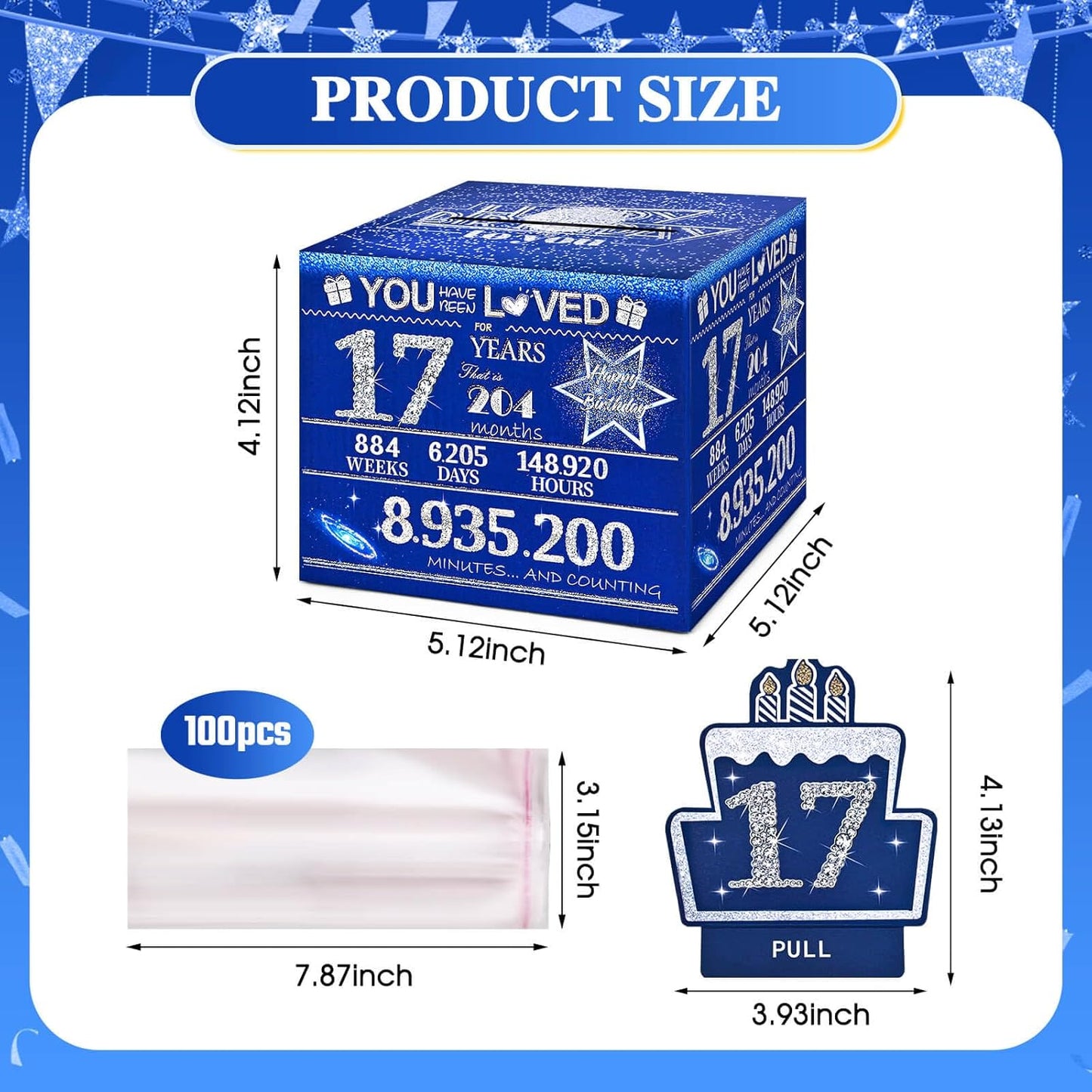 10 Happy Birthday Money Box for Cash Gift, 10th Birthday Decorations for Boys and Girls, Gifts for 10 Year Old Boy, Boy Gift Ideas, Cool Things for Teen -Blue with 100PCS Bags