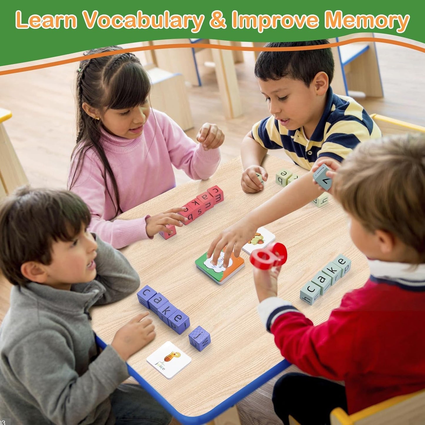 Word Spelling Games, Matching Letter Game for Kids, 20 Wooden Alphabet Blocks with 54 Flashcards, Preschool Learning Activities Toys, Montessori Educational Toys Gifts for Kids Ages 3-8