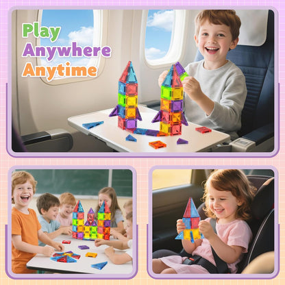 Mini Magnetic Tiles, 40 PCS Travel Magnetic Tiles with Tin, Micro Magnet Travel Toy Portable for Kids Age 3+, STEM Educational Building Set Construction Toys, Boys Girls Toddlers Birthday Gifts
