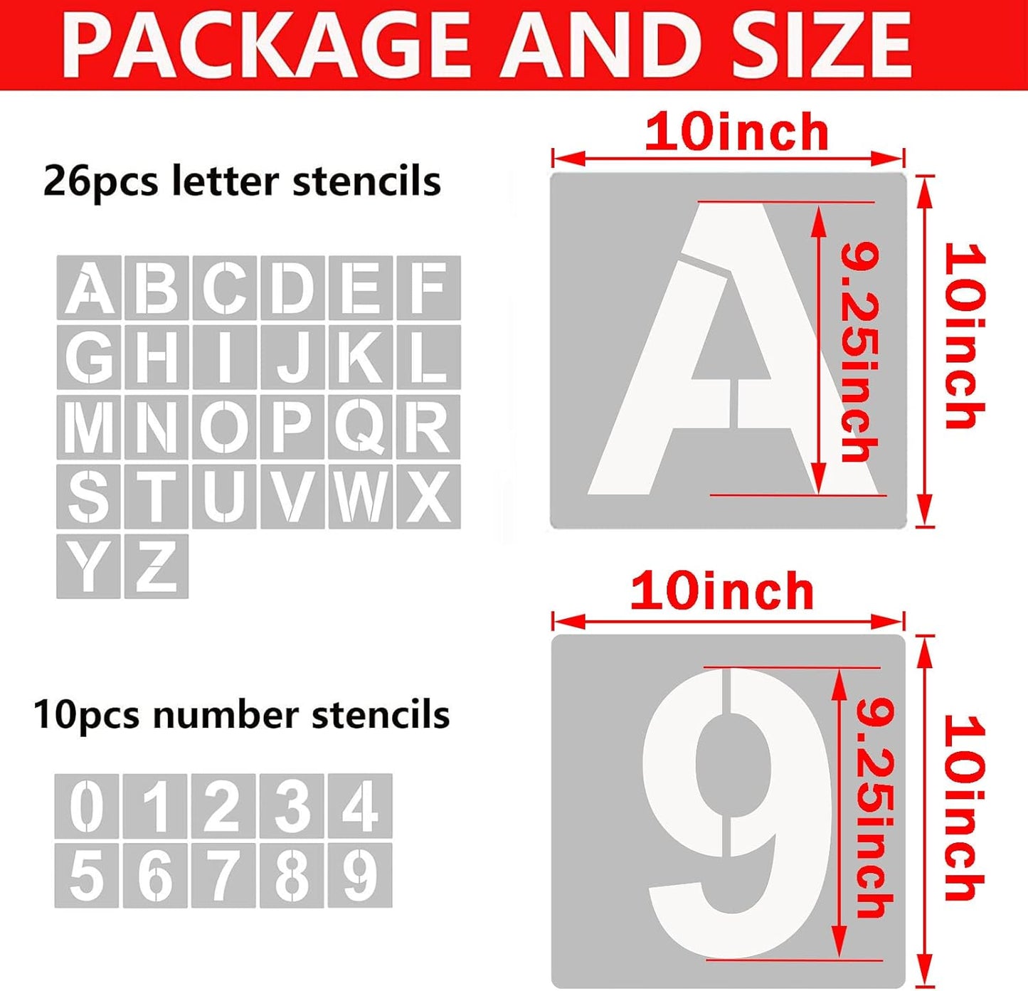 4 Inch Letter Stencils and Numbers, 36 Pcs Alphabet Art Craft Stencil, Reusable Plastic Templates for Wood, Wall, Fabric, Rock, Signage (4 Inch)