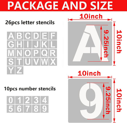 4 Inch Letter Stencils and Numbers, 36 Pcs Alphabet Art Craft Stencil, Reusable Plastic Templates for Wood, Wall, Fabric, Rock, Signage (4 Inch)