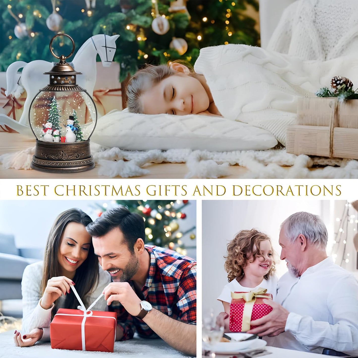 Christmas Snow Globes Lantern, Church and Christmas Tree Christmas Decorations Indoor, 6H Timer Battery & USB Powered Light Up Musical Snow Globes for Kids Women Adults Gift Thanksgiving Home Decor
