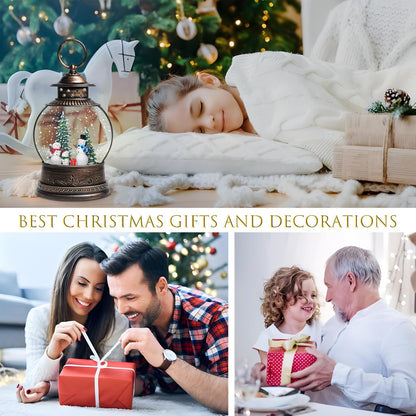Christmas Snow Globes Lantern, Church and Christmas Tree Christmas Decorations Indoor, 6H Timer Battery & USB Powered Light Up Musical Snow Globes for Kids Women Adults Gift Thanksgiving Home Decor