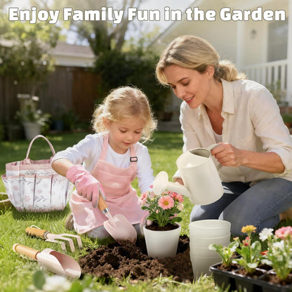 Kids Gardening Set, Quality Gardening Tools Outdoor Toys Set for Kids Toddler, Includes Tote Bag, Gloves, Watering Can, Shovel, Rake, Cultivator, Garden Tool Kit Learning Outdoor Gifts for Boys Girls