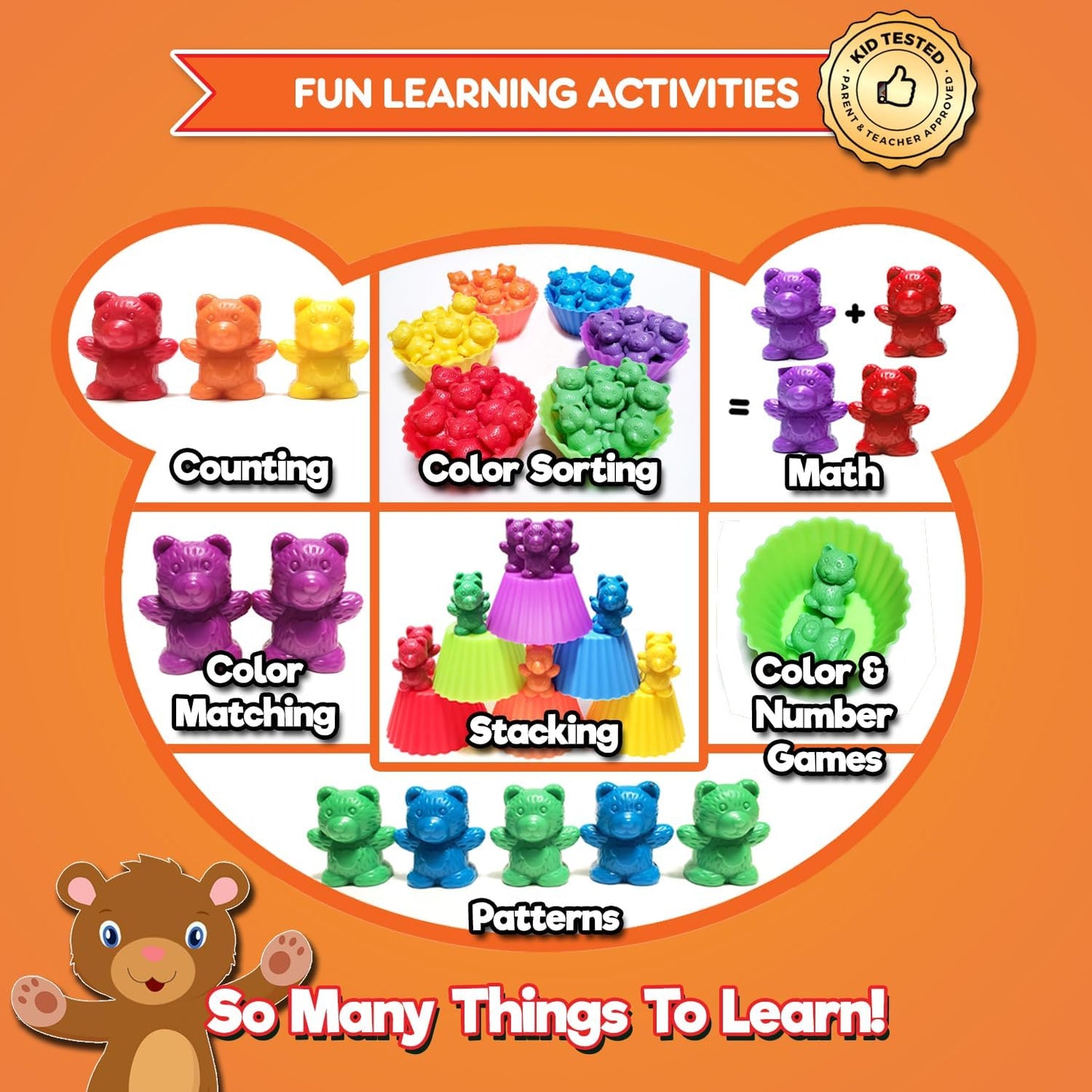Deluxe Counting & Sorting Bears Game Set - Montessori Fine Motor Learning Jumbo Toys with Stacking Cups, 60 Preschool Math Manipulatives, 2 Toddler Games Dice, Toy Storage & Activities eBook
