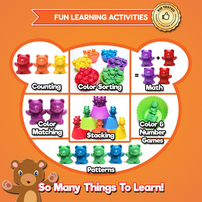 Deluxe Counting & Sorting Bears Game Set - Montessori Fine Motor Learning Jumbo Toys with Stacking Cups, 60 Preschool Math Manipulatives, 2 Toddler Games Dice, Toy Storage & Activities eBook