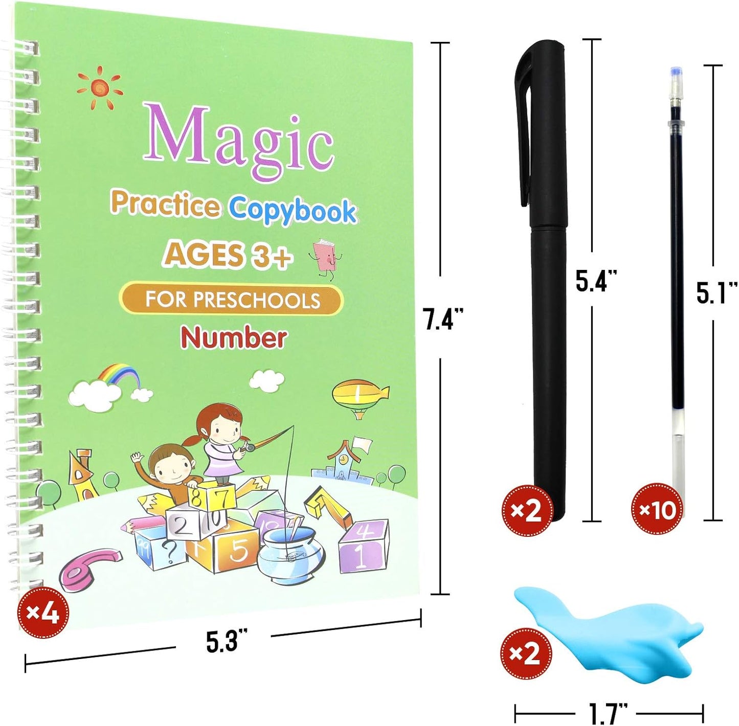 4PCS Grooved Handwriting Practice for Kids Age 3-5 Preschool Children, Reusable Magic Practice Copybooks for Student Tracing Letter Writing Books