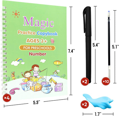 4PCS Grooved Handwriting Practice for Kids Age 3-5 Preschool Children, Reusable Magic Practice Copybooks for Student Tracing Letter Writing Books