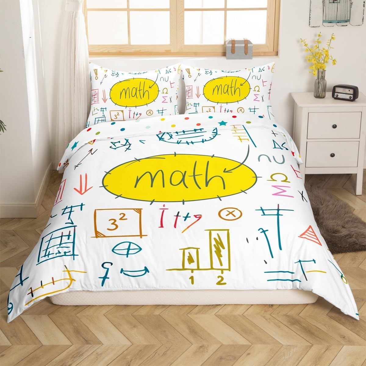 Erosebridal Science Theme Bedding Set Queen Size for Boys Girls Chemistry Periodic Table Print Duvet Cover Chemical Subject Theme Comforter Cover Teens Kids Math Science Atyle Bedspread Cover 3 Pcs