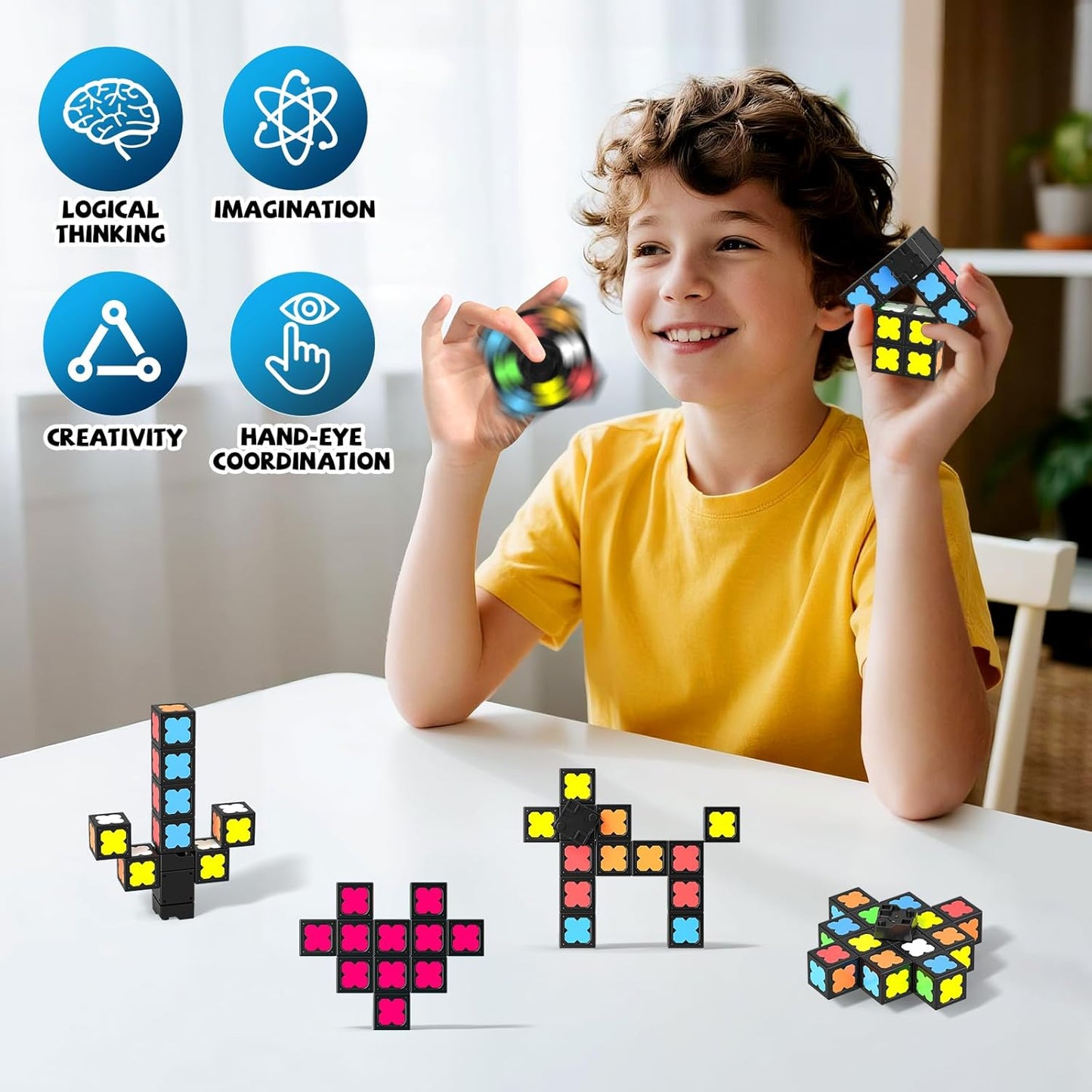 Magnetic Fidget Spinner Mini-38 Blocks, Glow Magnet Cube & Transformable Fidget Spinner & Infinity Cube & 3x3x3 Cube-4 in 1 Toy, STEM Building Tiles Stress Relief Sensory Gift for Kid Boy Girl Adult
