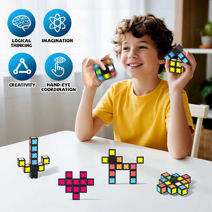 Magnetic Fidget Spinner Mini-38 Blocks, Glow Magnet Cube & Transformable Fidget Spinner & Infinity Cube & 3x3x3 Cube-4 in 1 Toy, STEM Building Tiles Stress Relief Sensory Gift for Kid Boy Girl Adult