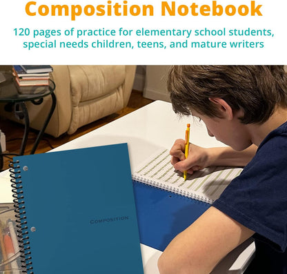 Channie’s Handwriting Improvement Spiral Notebook, Stylish Visual Writing & Printing Aid for Elementary School Students and Special Needs Kids & Teens, 120 Pages, Thick Paper, Size 10.5" x 9.5"
