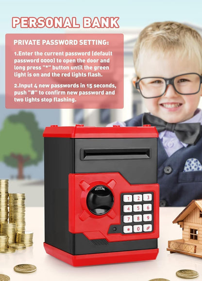 Playsheek Piggy Bank for Girls Boys Large Electronic Money Coin Banks with Password Protection, Automatic Paper Money Scroll Saving Box, Great Gift for Kids(Black-White)